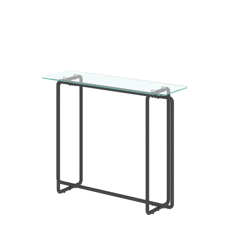 Console Table Single Layer Tempered Glass Rectangular Porch Table with Black Legs Double Tempered Glass Tea Table