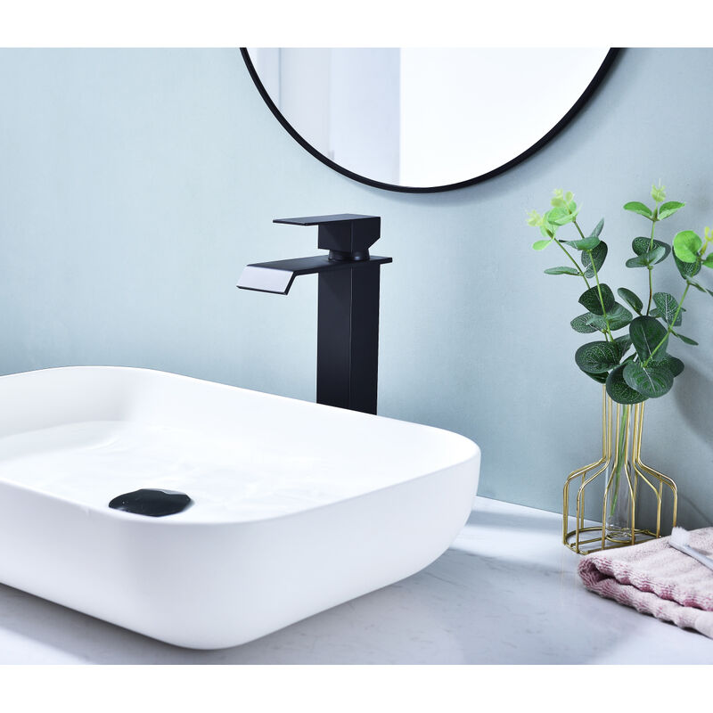 Waterfall Spout Bathroom Faucet, Single Handle Bathroom Vanity Sink Faucet