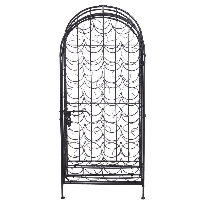 Classic Black Wine Jail: 35-Bottle Wrought Iron Rack with Lock
