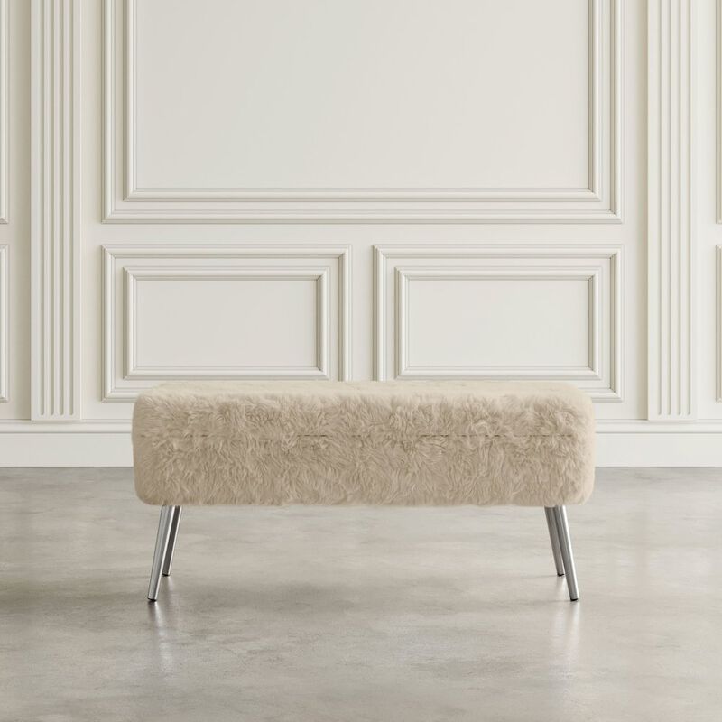 Jofran Huggy Luxury Plush Faux Fur Upholstered Storage Bench