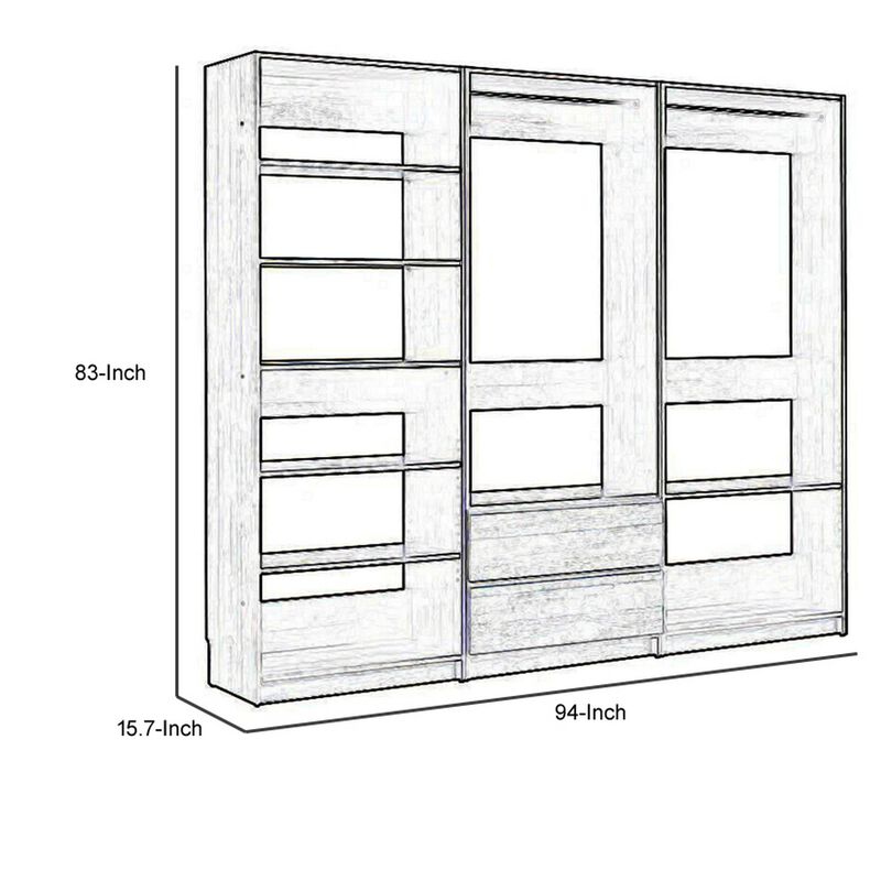 Dee Modular Closet System, 2 Clothing Racks, 2 Drawers, 6 Shelf, Brown Wood - Benzara