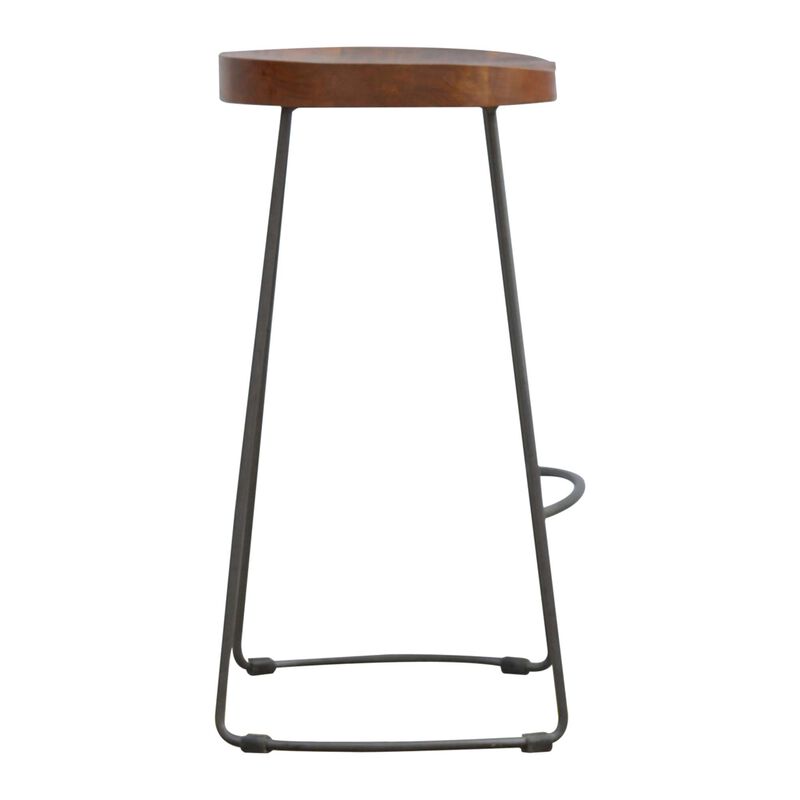 Industrial Bar Stool with Chunky Solid  Wood Seat
