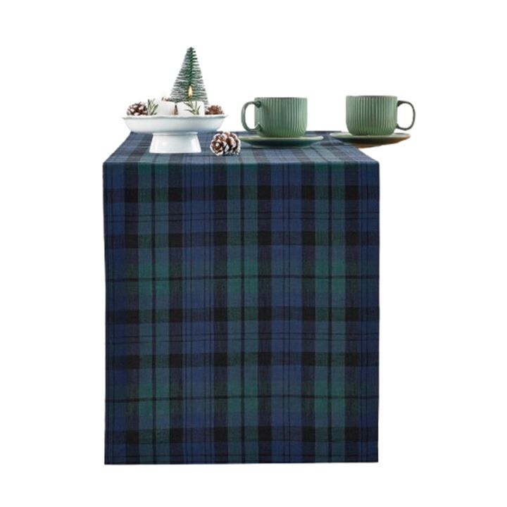 Solino Home 100% Pure Linen Table Runner | Blackwatch Plaid for Spring & Easter