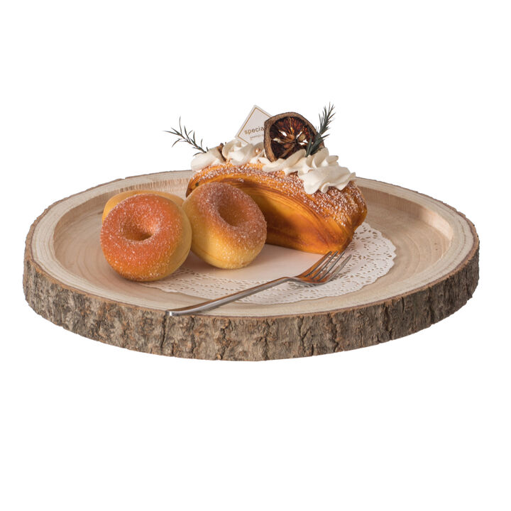 Natural Wooden Bark Round Slice 14 inch Tray, Rustic Table Charger Centerpiece