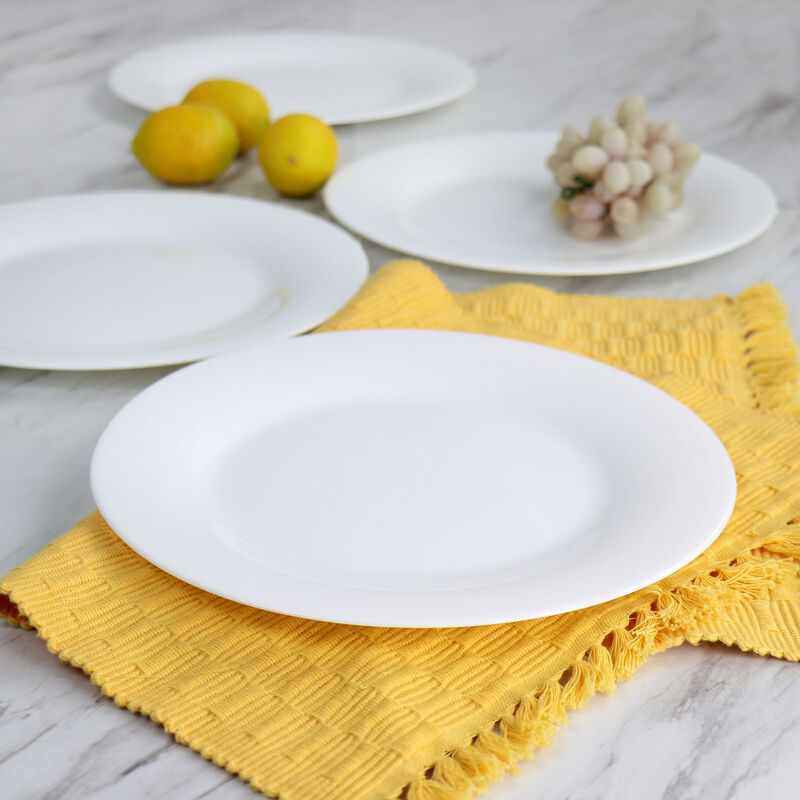 Gibson Ultra Farthington 4 Piece Tempered Opal Glass Dinner Plate Set in White