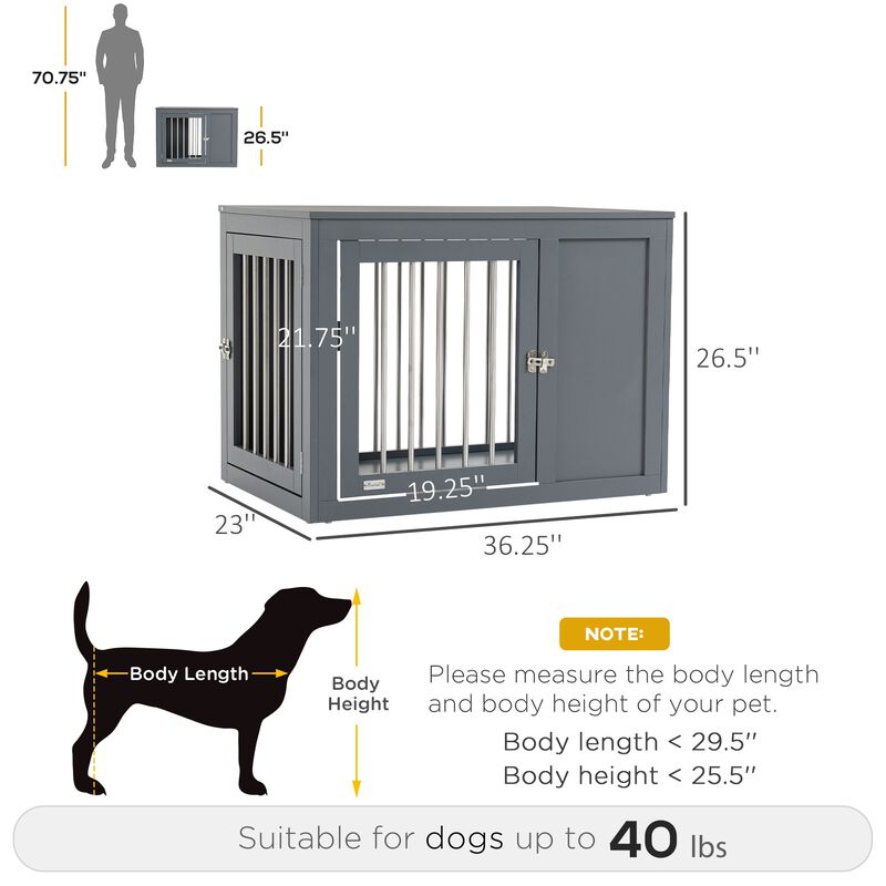Gray Pet Furniture: Indoor Dog Crate End Table with Double Doors