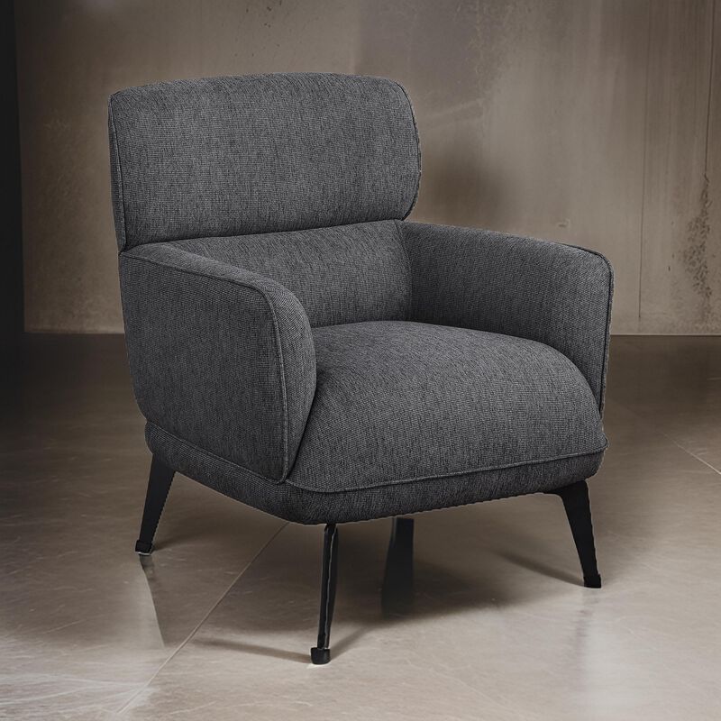 Dup 34 Inch Accent Chair, Cushioned Seat, Rounded Track Arms, Muted Gray - Benzara