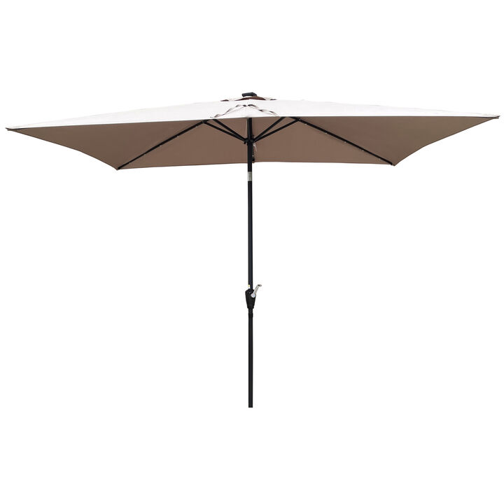 10 X 6.5FT Rectangular Patio Solar LED Lighted Outdoor Umbrellas With Crank And Push Button