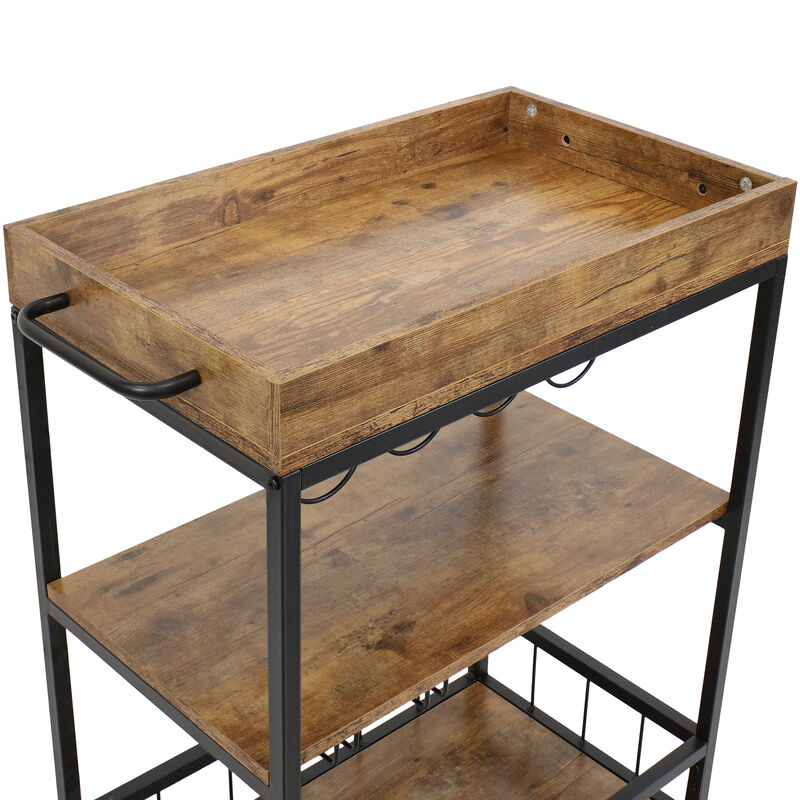 Sunnydaze 3-Tier Industrial Rolling Bar Cart with Wine Rack - 35 in