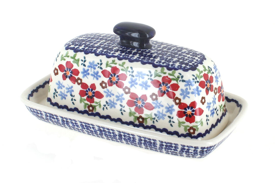 Blue Rose Polish Pottery Butter Dish