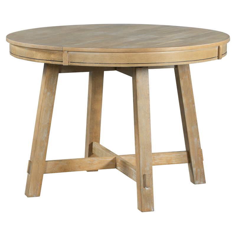 Merax 5-Piece Farmhouse Dining Table Set Wood Round Extendable Dining Table and 4 Upholstered Dining Chairs
