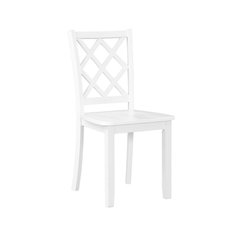 Ava 5pc Dining Table Set, 42in Round White Rubberwood, Diamond Trellis - Benzara