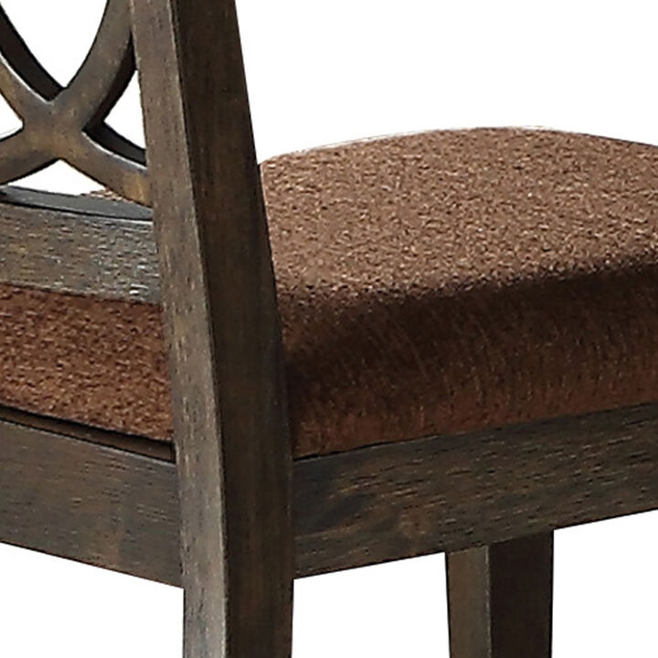 Wooden Side Chair with Cushioned Seat and Cut Out Back, Set of 2,Brown-Benzara