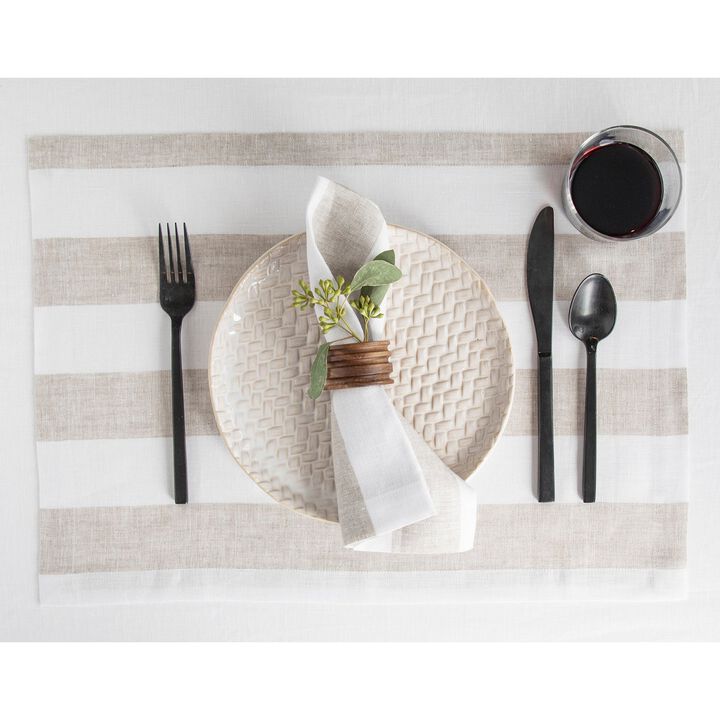 Solino Home 100% Pure Linen 14 x 19 Inch Placemats Set of 4 | Cabana Stripe
