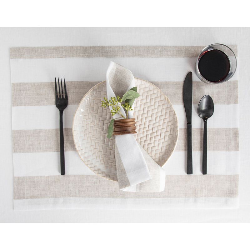 Solino Home 100% Pure Linen 14 x 19 Inch Placemats Set of 4 | Cabana Stripe