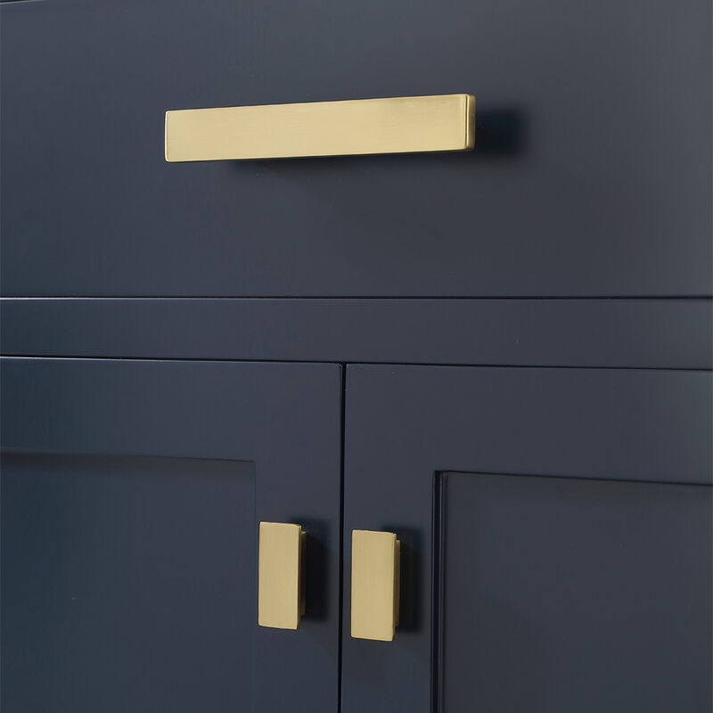 Madison 24 In. Single Sink Carrara White Marble Countertop Bath Vanity In Monarch Blue with Satin Gold Hardware