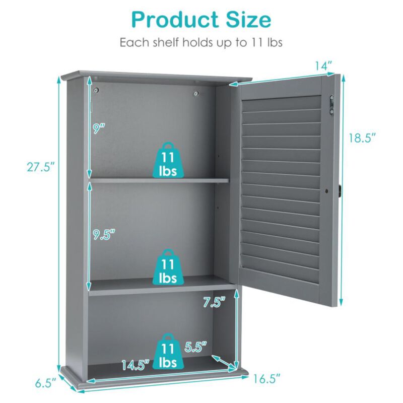 Hivvago Bathroom Wall Mount Storage Cabinet Single Door with Height Adjustable Shelf