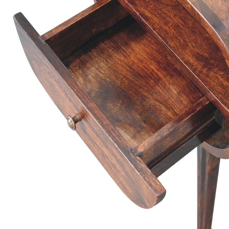 Light Walnut Circular Solid Wood 1 Drawer  Open Slot NightStand
