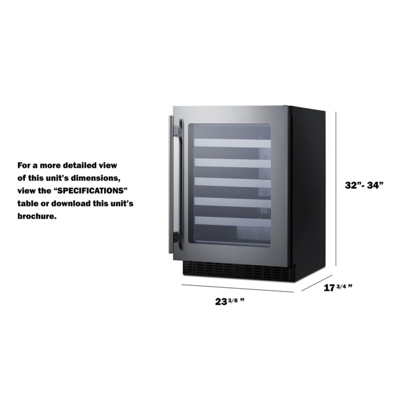 Summit ASDW2412 24 Inches Wide Built-In Wine Cellar, Black; ADA Compliant Design; Less Than 18 Inches Deep; Double Pane Tempered Glass Door; Temperature Memory Function; Reversible Door