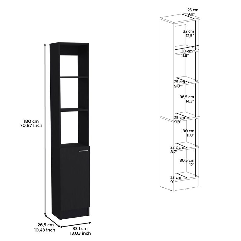 Parks Linen Cabinet, 1 Door, 6 Shelves, White, Bathroom