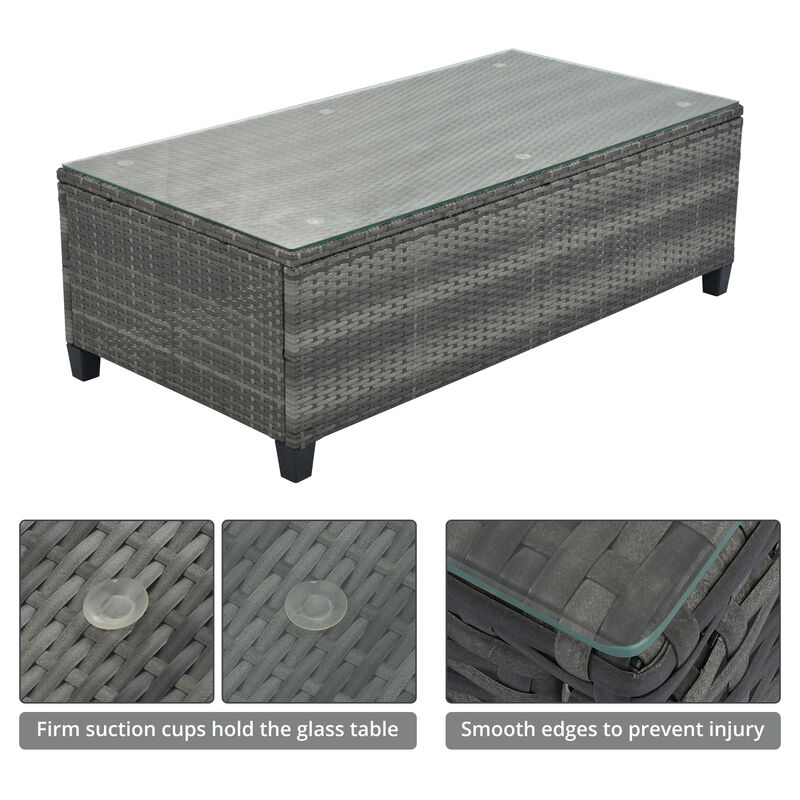 Merax 8-pieces Outdoor Wicker Round Sofa Set，Curved Sofa Set With Rectangular Coffee Table