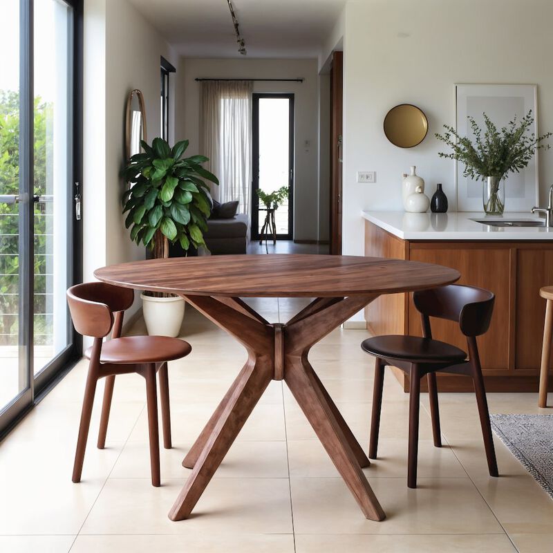 Starlight Canyon Home Brown Round Pedestal Dining Table – Elegant Dining Table for 4 Persons
