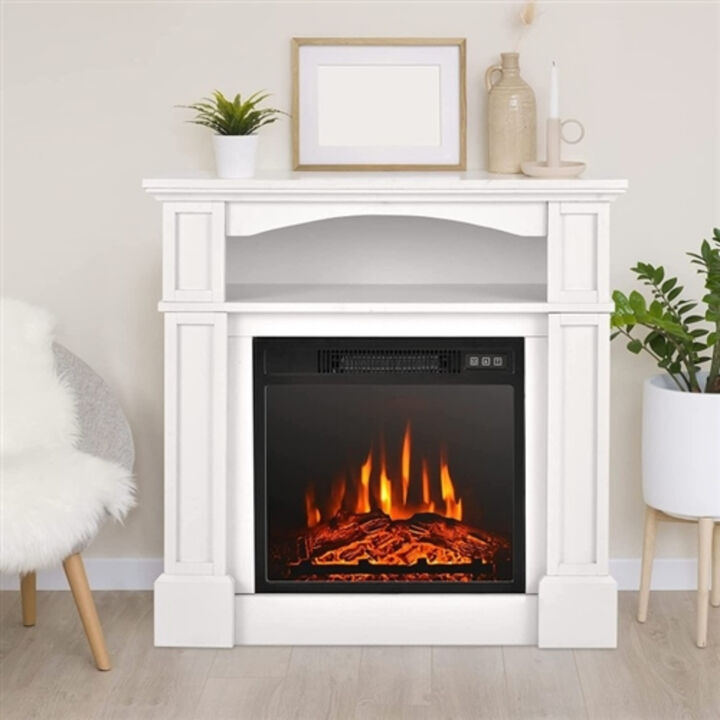 Heated TV Stand with Electric Fireplace – 1,400W Energy-Efficient Heater & Storage Shelf for Entertainment Centers