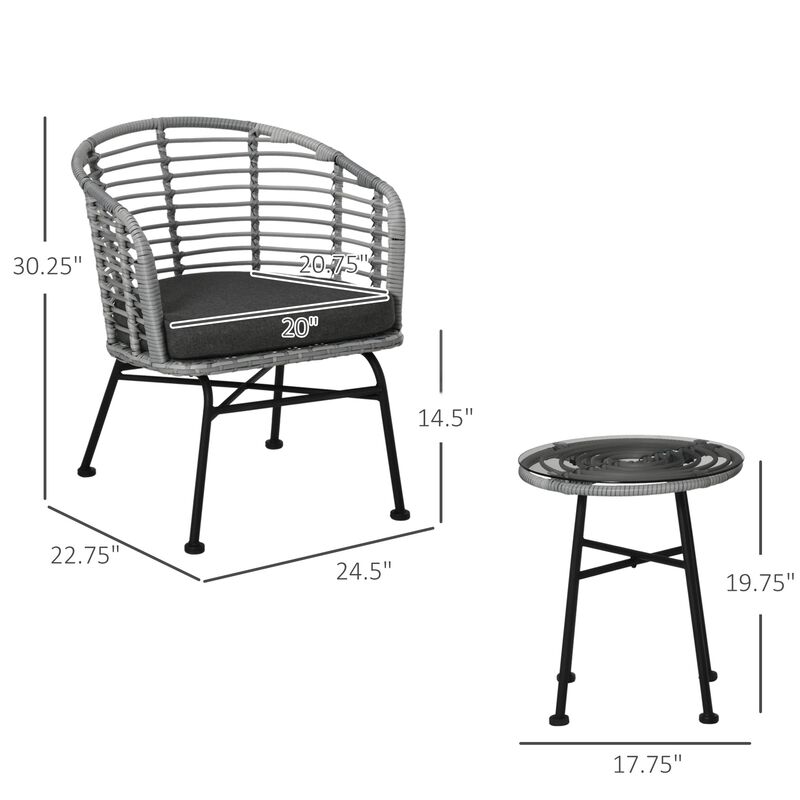 Black Patio Conversation: 3-Piece PE Rattan Bistro Set with Table