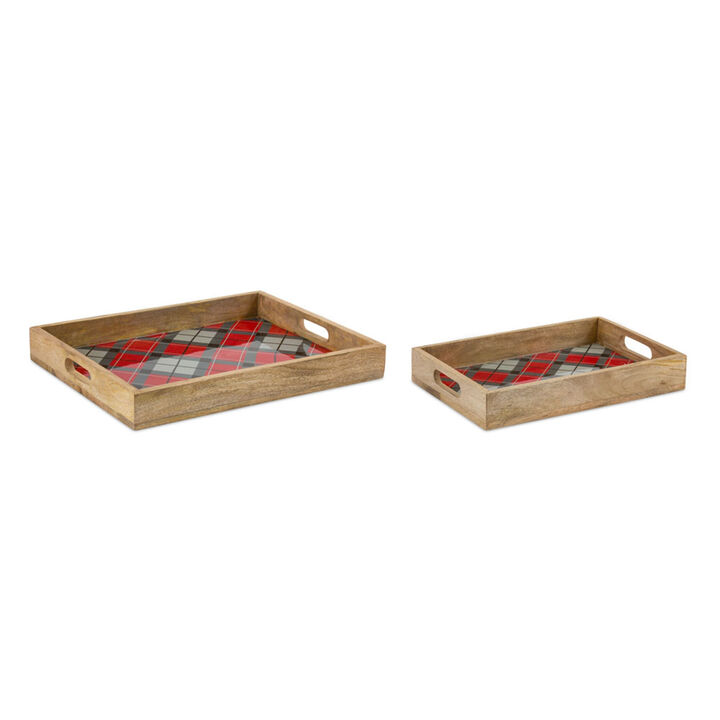 Plaid Tray for Serving, Storage, and Cozy Home Décor (Set of 2)