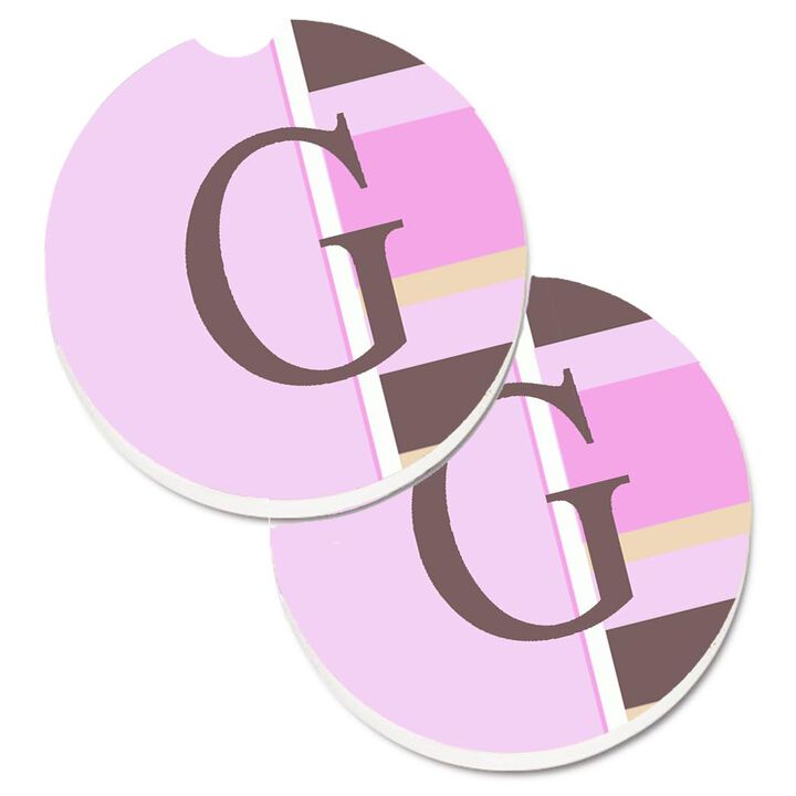 Caroline's Treasures Letter G Initial Monogram - Pink Stripes Set of 2 Cup Holder Car Coasters CJ1005-GCARC, 2.56, Multicolor