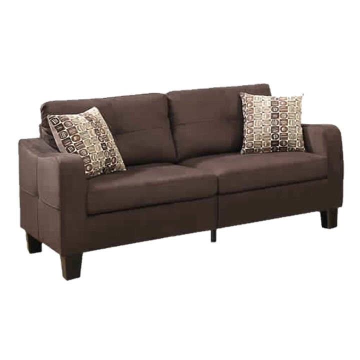 Polyfiber 2 Pieces Sofa Set With Accent Pillows Brown - Benzara