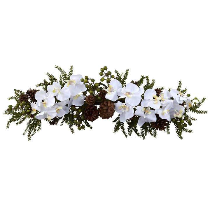 Nearly Natural 30-in Phalaenopsis Orchid & Pine Swag