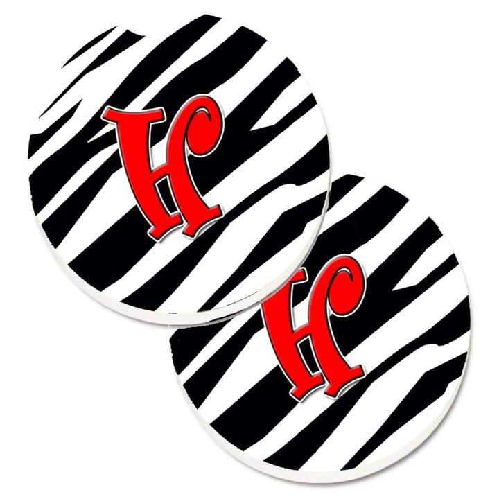 Caroline's Treasures Monogram Initial H Zebra Red Set of 2 Cup Holder Car Coasters CJ1024-HCARC, 2.56, Multicolor