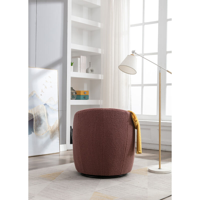 Teddy Fabric Swivel Accent Armchair Barrel Chair With Powder Coating Metal Ring, Dark