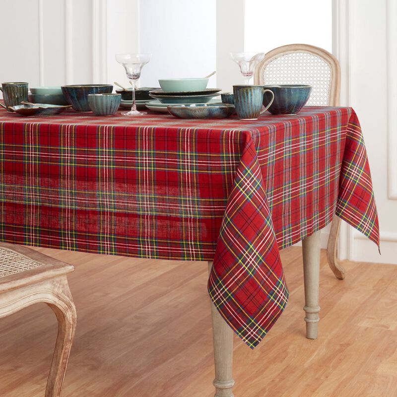 Solino Home 100% Pure Linen Tablecloth | Classic Tartan Plaid for Spring and Easter