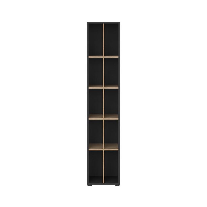 Tvilum Sign Narrow 10 Shelf Bookcase/ bookcase with divider, Matte Grey/Jackson Hickory
