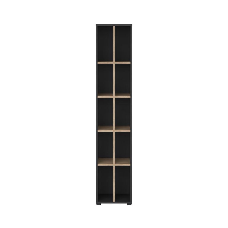 Tvilum Sign Narrow 10 Shelf Bookcase/ bookcase with divider, Matte Grey/Jackson Hickory