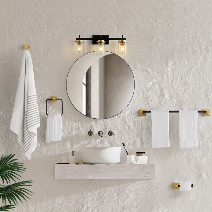 Liam 23.25" 3-Light Farmhouse Industrial Vanity Light with Bathroom Hardware Accessory 5-Piece Set