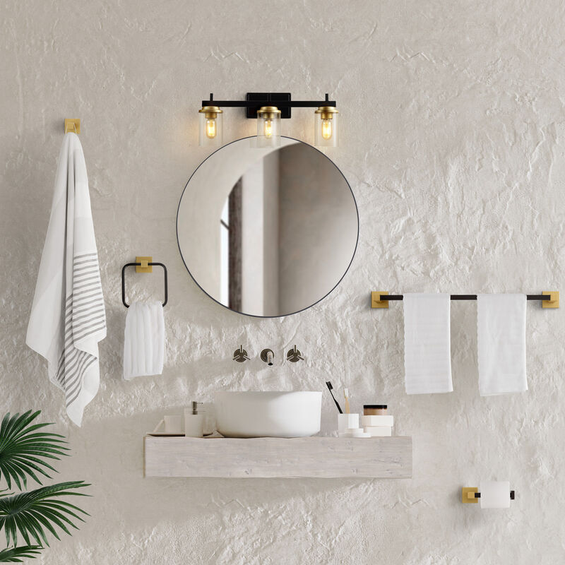 Liam 23.25" 3-Light Farmhouse Industrial Vanity Light with Bathroom Hardware Accessory 5-Piece Set