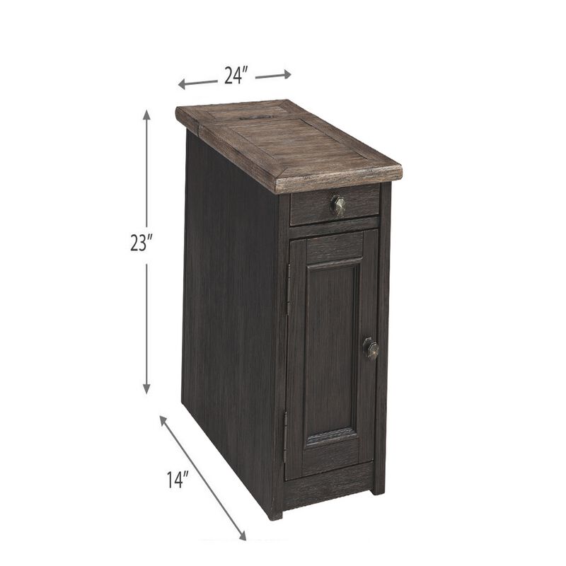 Wooden End Table with 2 USB Charging Ports, Brown-Benzara