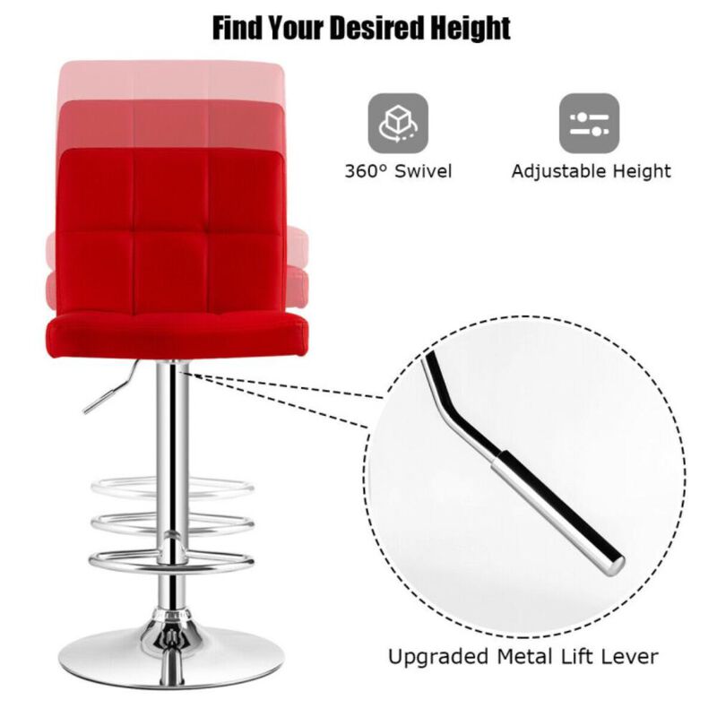 Hivvago Set of 2 Square Swivel Adjustable PU Leather Bar Stools with Back and Footrest