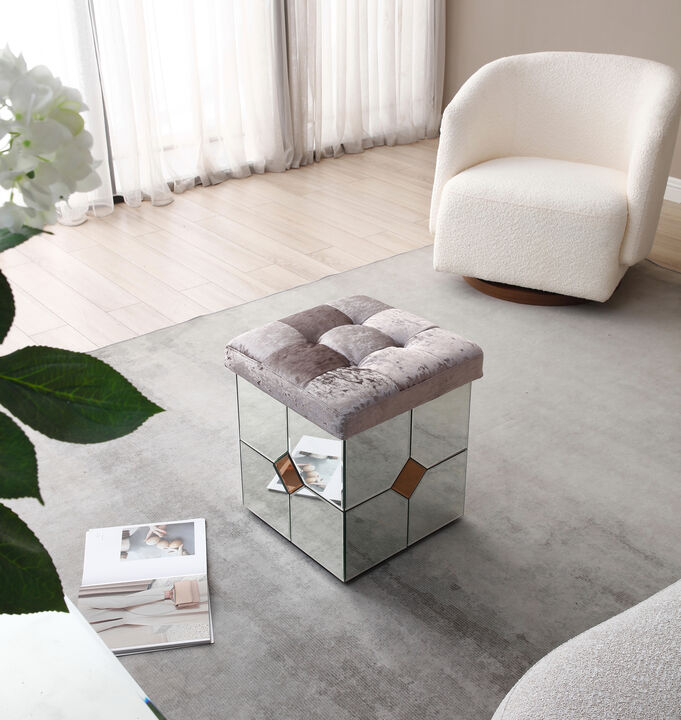 Decor Brownish Gray Square Velvet Upholstered Ottoman
