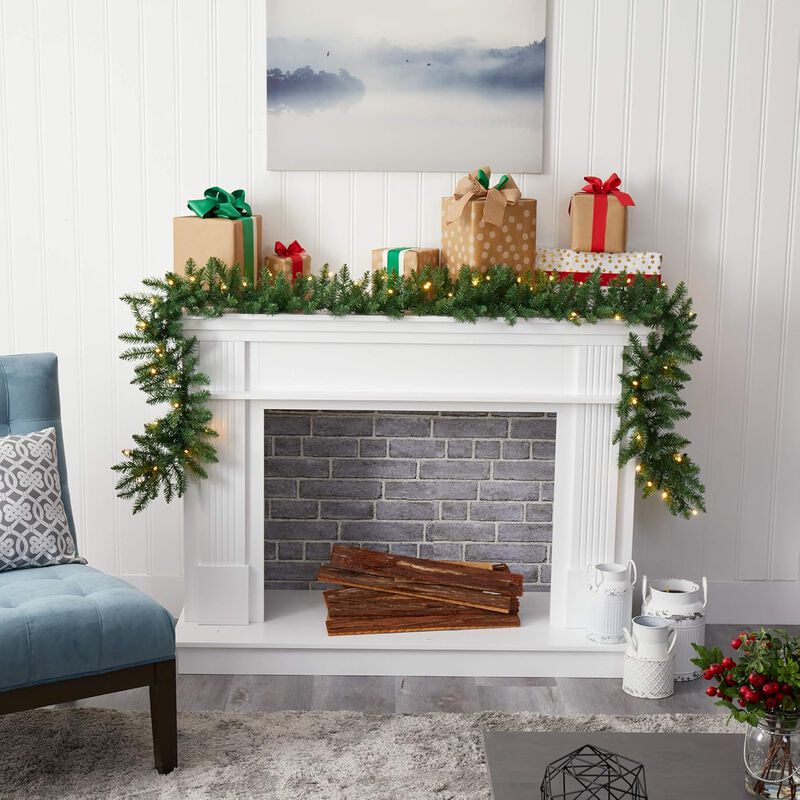 Hivvago 9" Christmas Pine Artificial Garland with 50 Warm White LEDs Lights