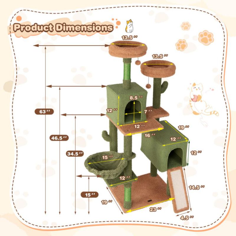 Hivvago Multi-level Cactus Cat Tree with Scratching Posts Ladder Double Condos and Toys Bed
