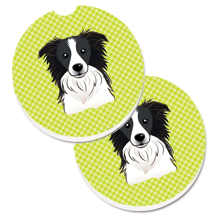 Caroline's Treasures Checkerboard Lime green Border Collie Set of 2 Cup Holder Car Coasters BB1303CARC, 2.56, Multicolor