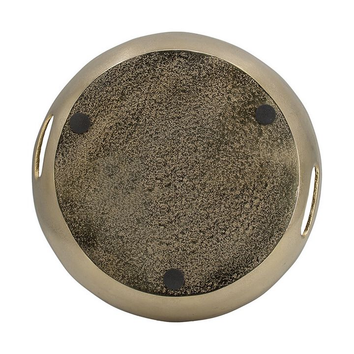 15 Inch Round Decorative Platter Tray, Sloped Rim, Texture Brass Gold  - Benzara