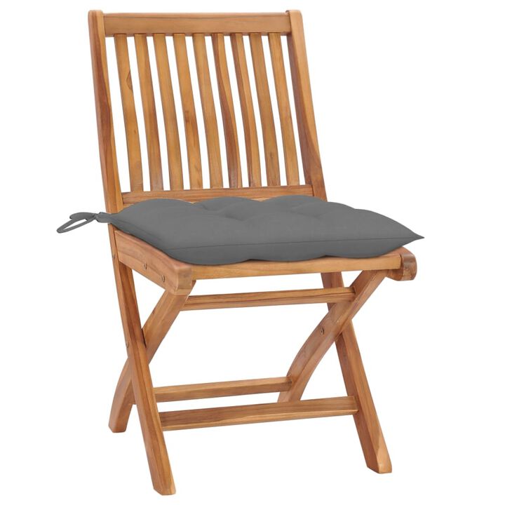 vidaXL Garden Chairs 2 pcs with Gray Cushions Solid Teak Wood