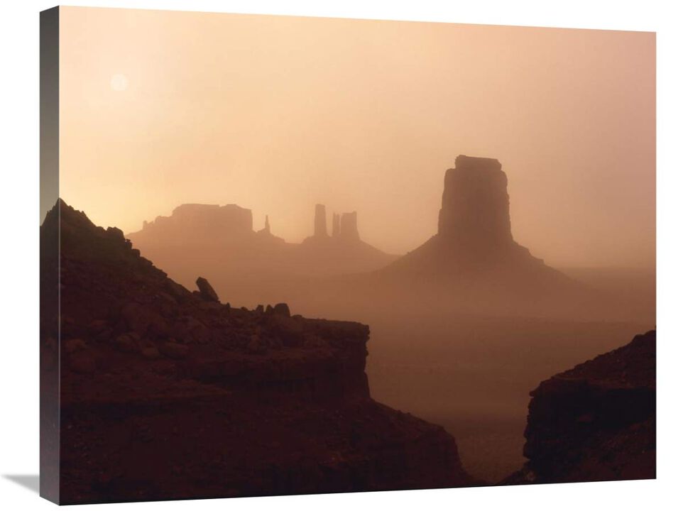 Sandstorm enshrouding mittens, Monument Valley, Arizona-Canvas Art-28x22