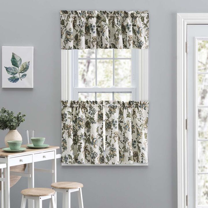 Ellis Curtain Madison Floral Design Printed Natural Ground 1.5" Rod Pocket Tailored Valance 58" x 15"