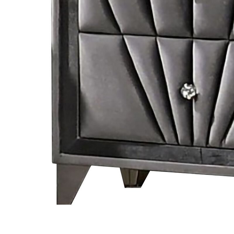 2 Drawer Fabric Frame Nightstand with Tufted Accent, Gray-Benzara